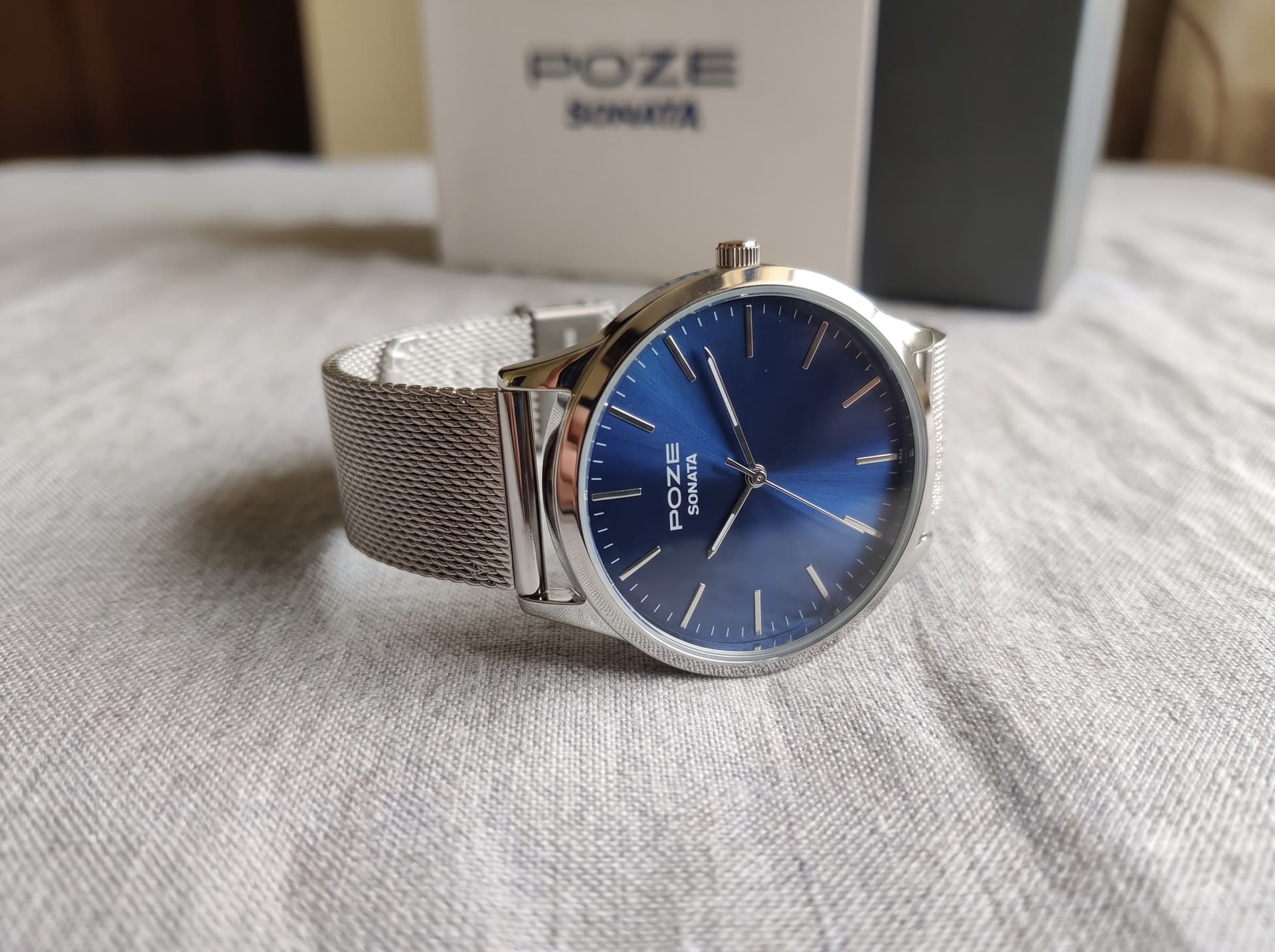 Poze by Sonata Blue Dial Metal Mesh Watch